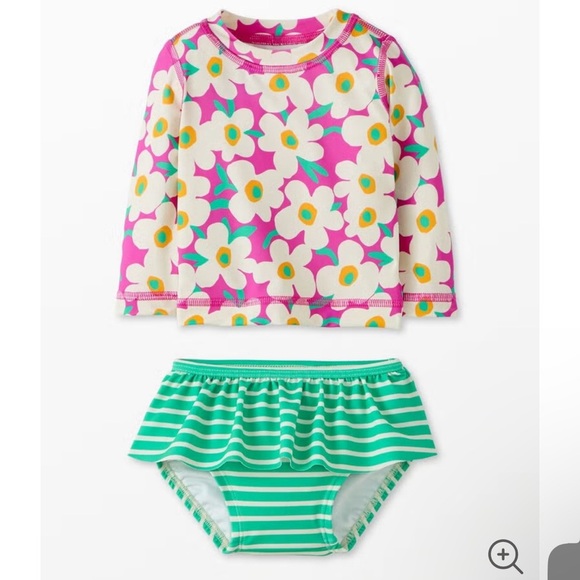 Hanna Andersson Pink Floral and Green Striped Rashguard Set - Picture 1 of 2
